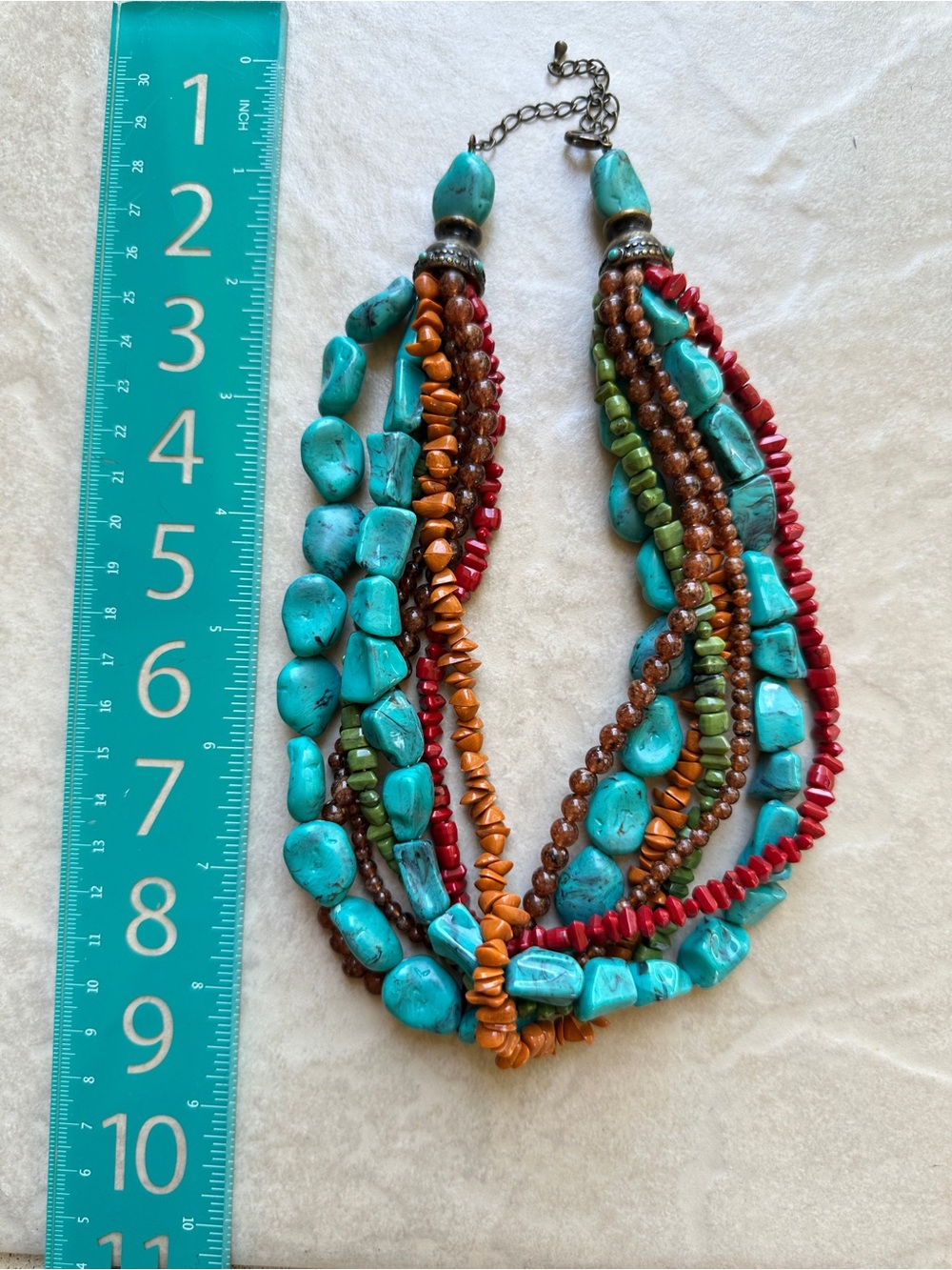 Multistrand Turquoise & Multicolor Beaded Statement Necklace - Picture 6 of 7